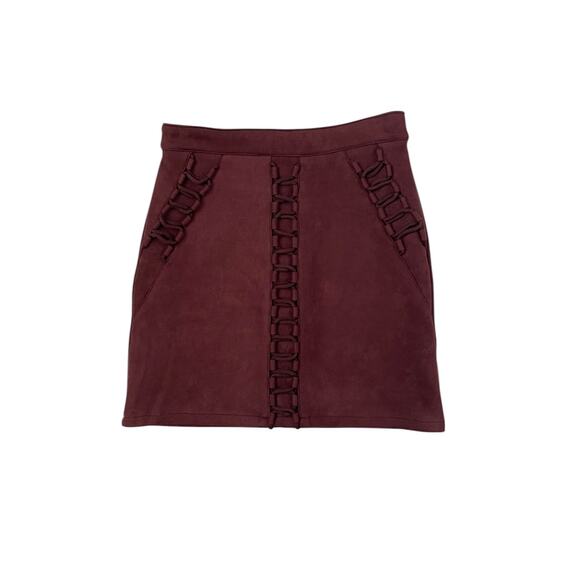 NWT LF Seek The Label Burgundy Mini Skirt - Faux Leather Suede - Size S - Picture 1 of 6